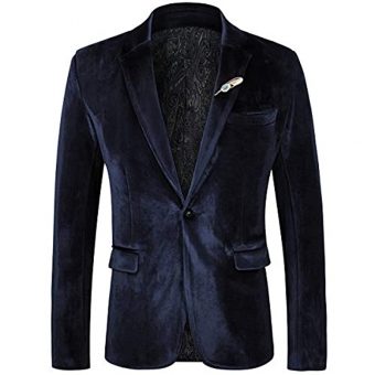 WEEN CHARM Men's Velvet Suit Jacket One Button Slim Fit Velvet Blazer