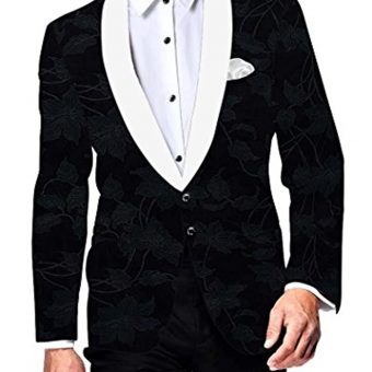 INMONARCH Mens Slim fit Casual Dark Blue Velvet Blazer Sport Jacket Coat Floral Design VB15660