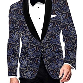 INMONARCH Mens Slim fit Casual Dark Navy Velvet Blazer Sport Jacket Coat Multi Paisley Look VB15601