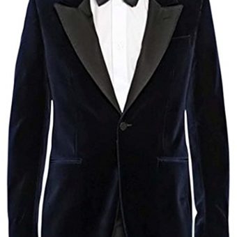 INMONARCH Mens Slim fit Casual Navy Blue Velvet Blazer Sport Jacket Coat One Button VB06